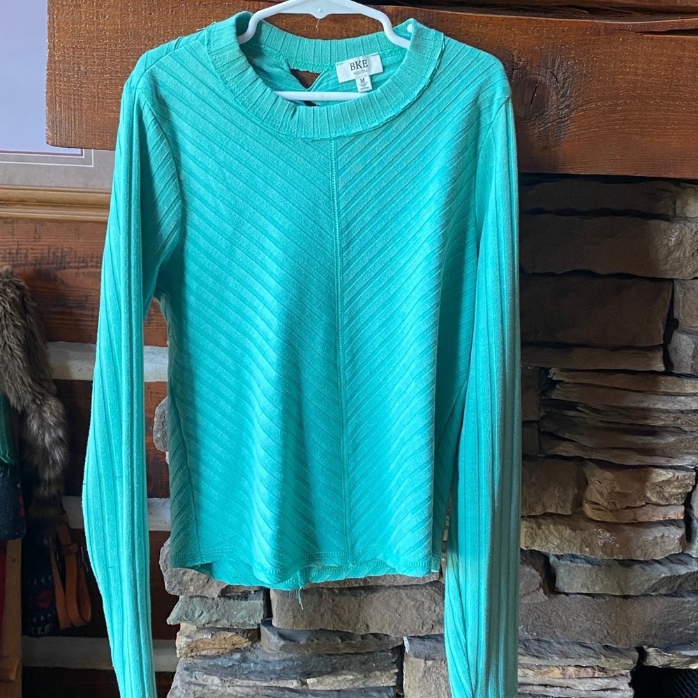 BKE youth Aerie Turquoise Ribbed Knit Top